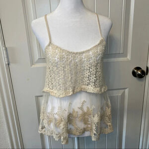 Just Me crochet and lace knit mesh tank/cami top, sz S